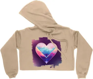 Galaxy Heart Women's Cropped Fleece Hoodie - Graphic Cropped Hoodie for Women - Colorful Hooded Sweatshirt