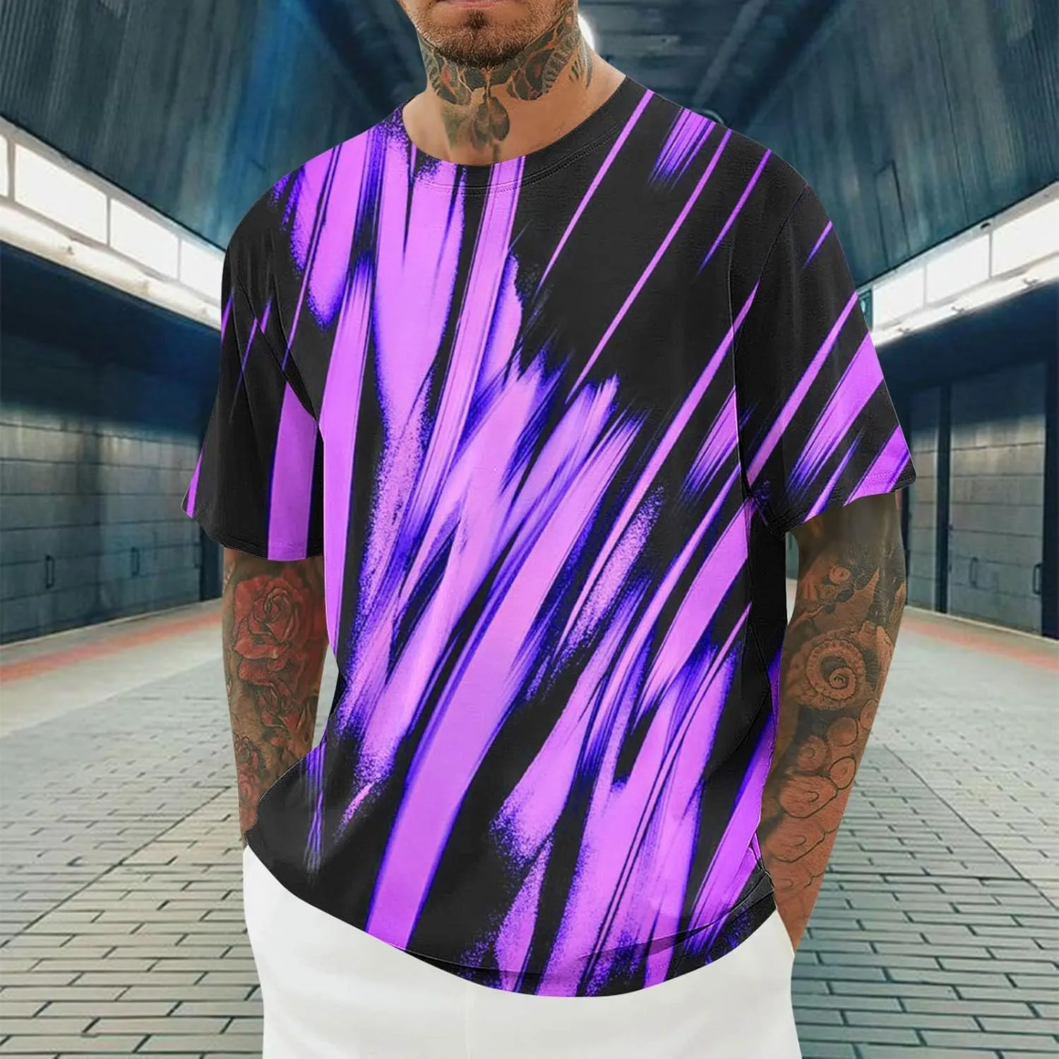 Generic Gradient T-Shirt for Men Oversized Short Sleeve Crew Neck Sports Shirts Summer Casual Plus Size Tees Loose Fit Tops