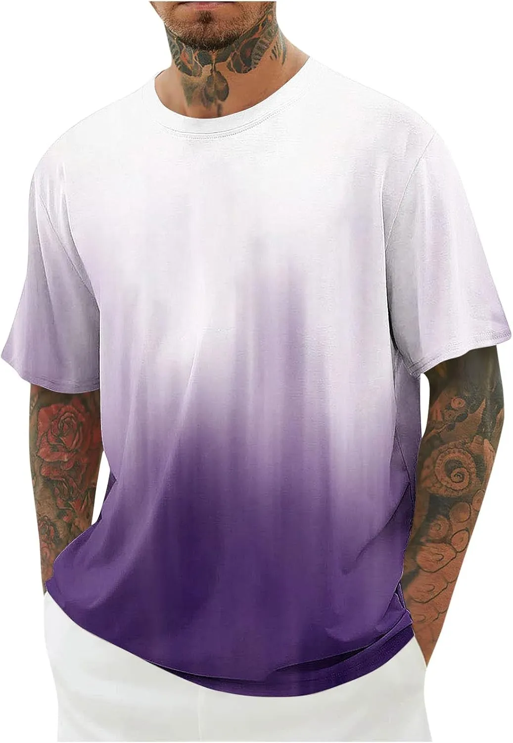 Generic Gradient T-Shirt for Men Oversized Short Sleeve Crew Neck Sports Shirts Summer Casual Plus Size Tees Loose Fit Tops