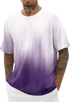 Generic Gradient T-Shirt for Men Oversized Short Sleeve Crew Neck Sports Shirts Summer Casual Plus Size Tees Loose Fit Tops