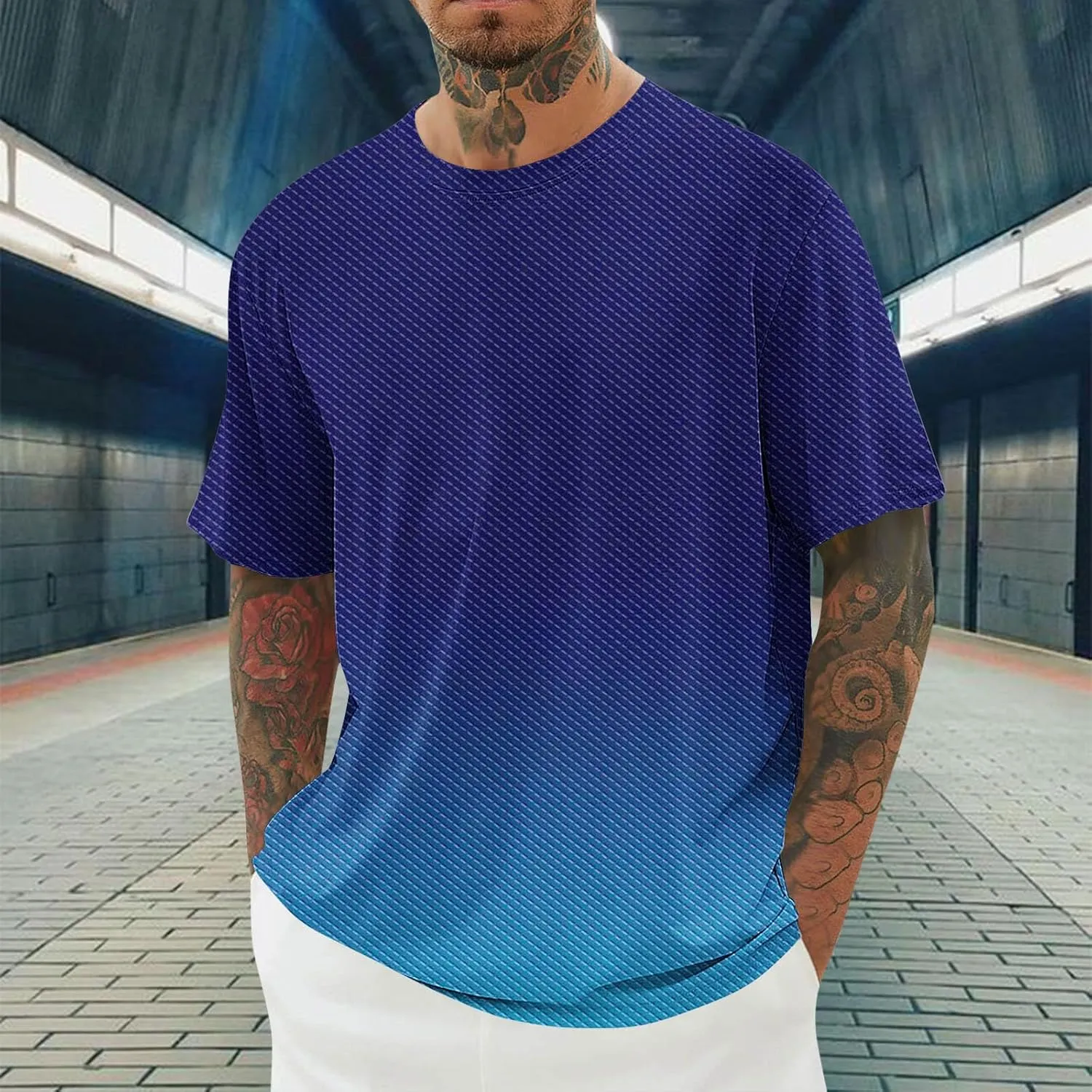 Generic Gradient T-Shirt for Men Oversized Short Sleeve Crew Neck Sports Shirts Summer Casual Plus Size Tees Loose Fit Tops