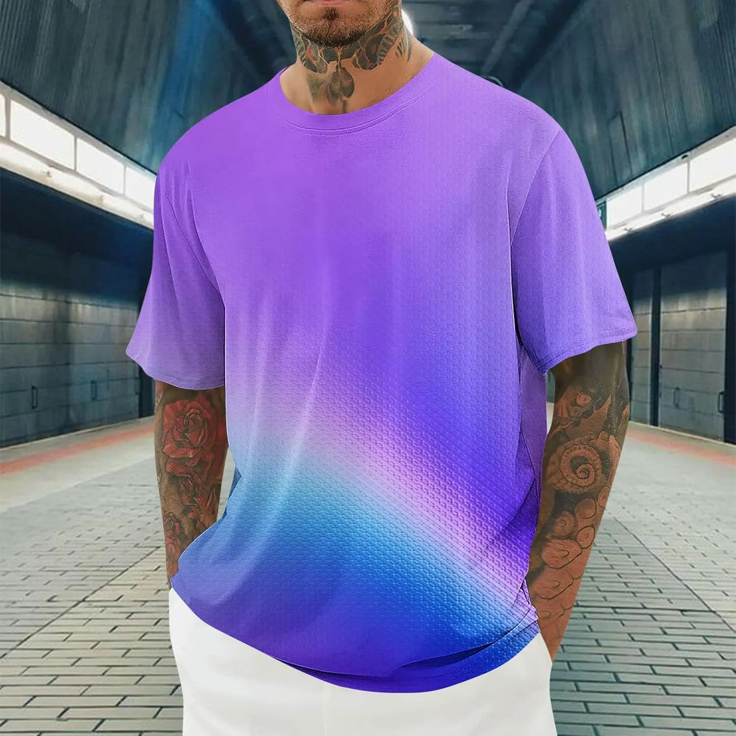 Generic Gradient T-Shirt for Men Oversized Short Sleeve Crew Neck Sports Shirts Summer Casual Plus Size Tees Loose Fit Tops