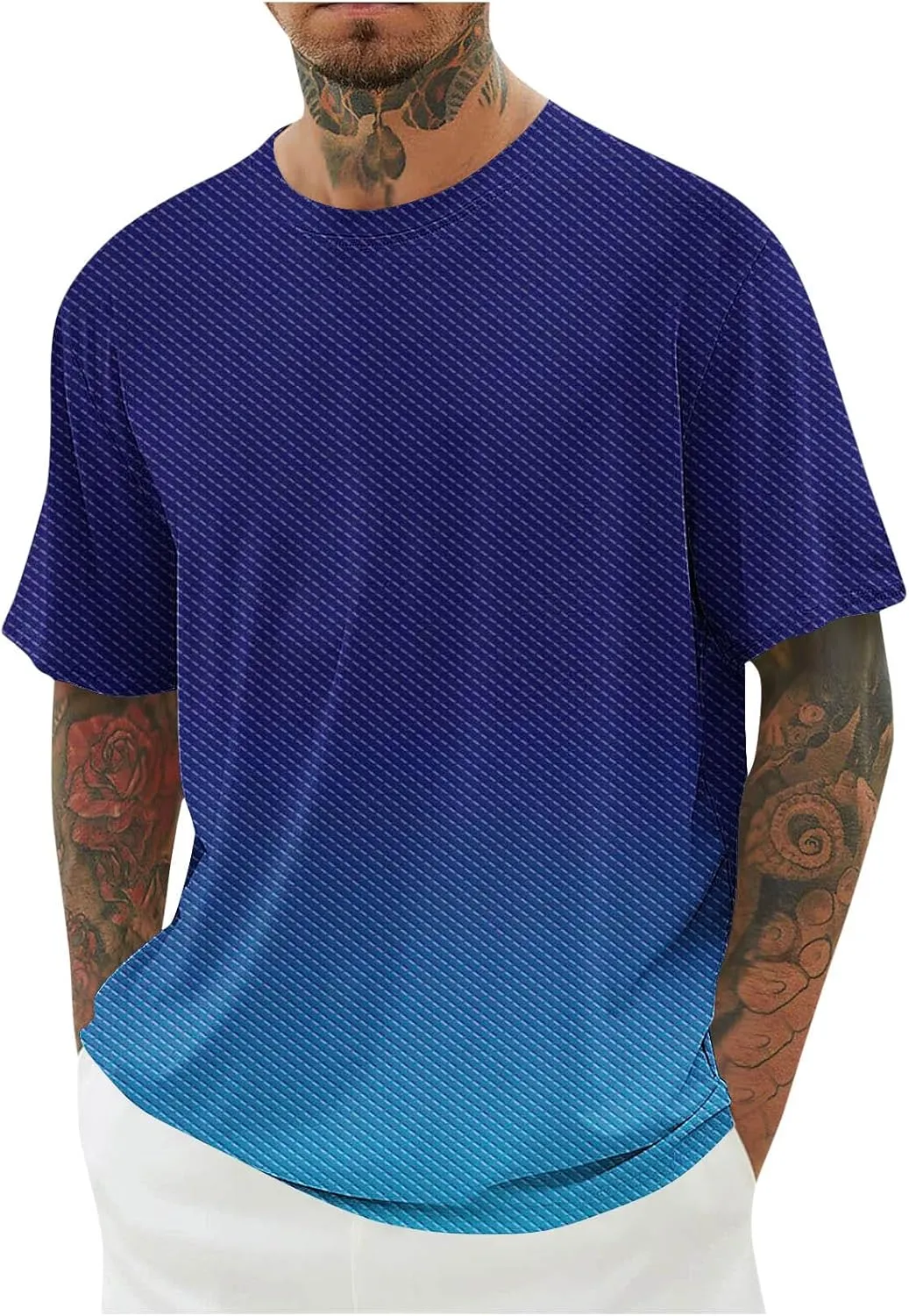 Generic Gradient T-Shirt for Men Oversized Short Sleeve Crew Neck Sports Shirts Summer Casual Plus Size Tees Loose Fit Tops
