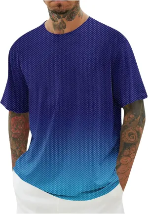 Generic Gradient T-Shirt for Men Oversized Short Sleeve Crew Neck Sports Shirts Summer Casual Plus Size Tees Loose Fit Tops