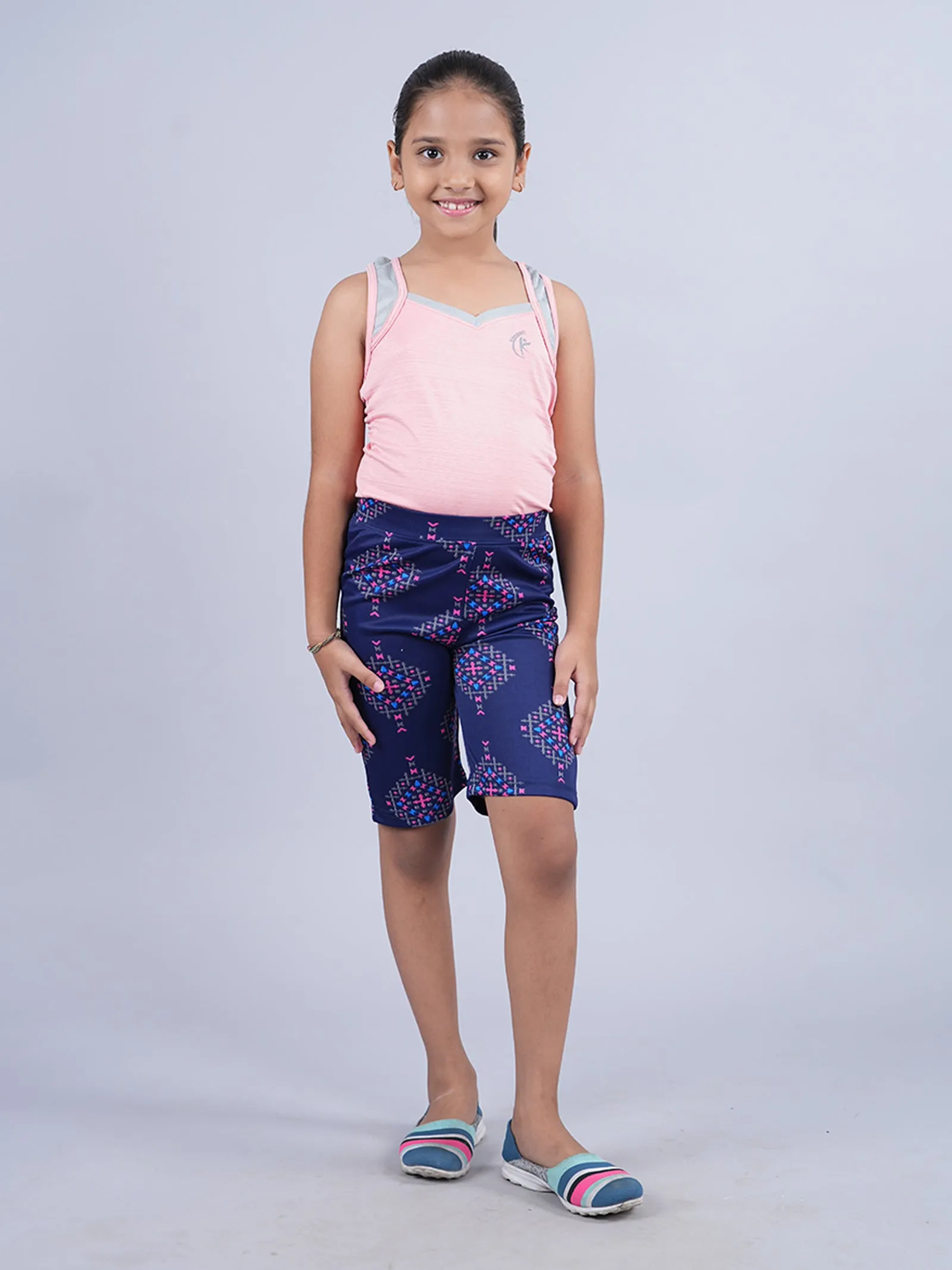 Girls V Neck Racer Back Tank Top & Cycling Shorts Set