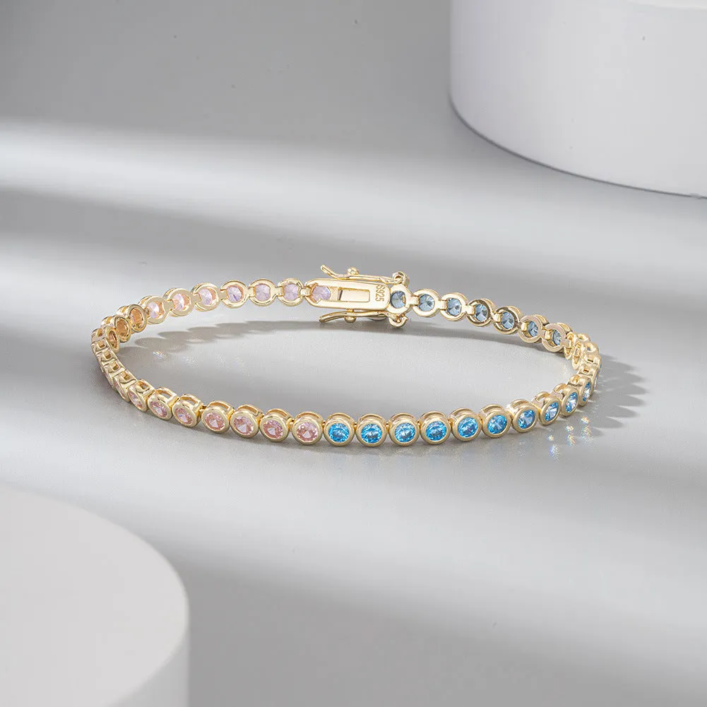Green and White Shiny Zirconia Tennis Paperclip Chain Bracelet