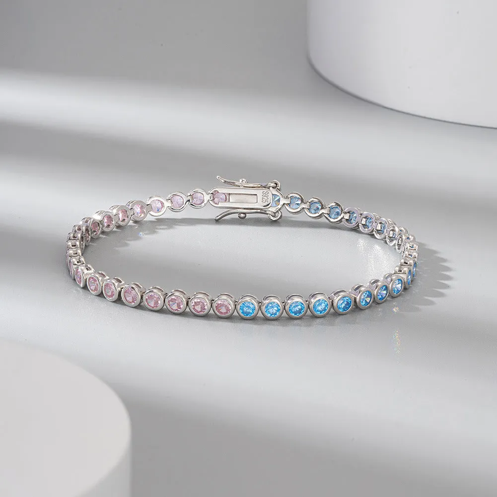 Green and White Shiny Zirconia Tennis Paperclip Chain Bracelet