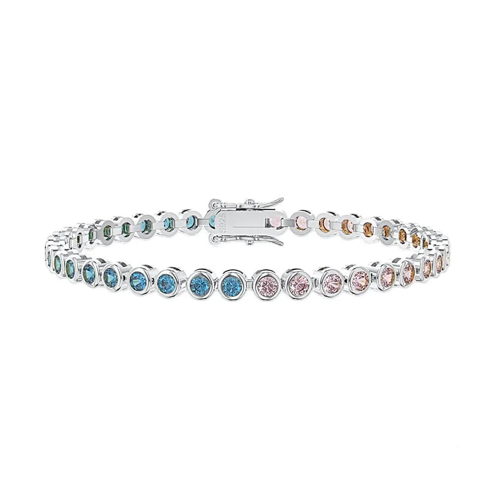 Green and White Shiny Zirconia Tennis Paperclip Chain Bracelet
