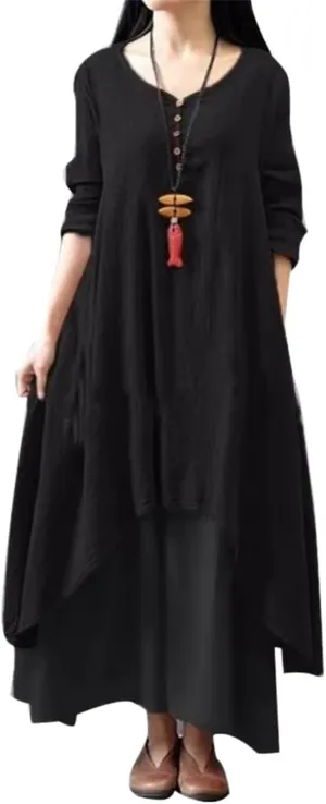 GUOYUXIAO Women's Dress Long Sleeves Loose Fit Skirt