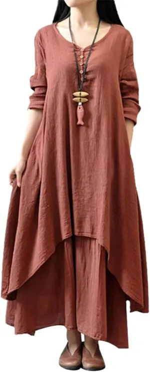 GUOYUXIAO Women's Dress Long Sleeves Loose Fit Skirt
