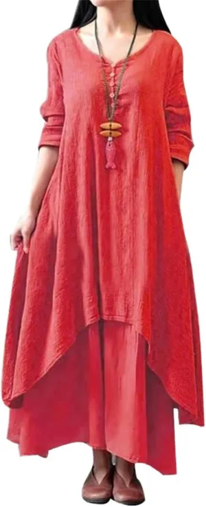 GUOYUXIAO Women's Dress Long Sleeves Loose Fit Skirt