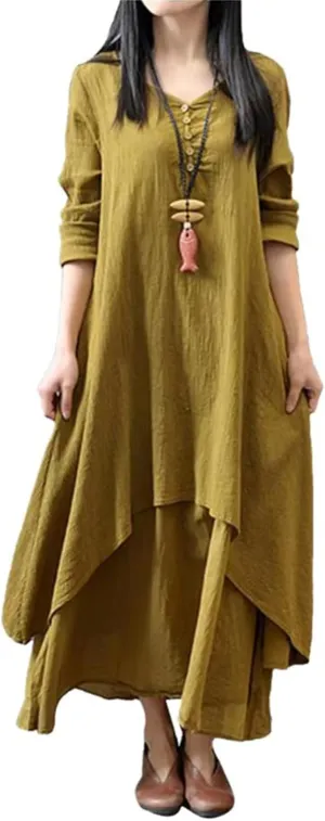 GUOYUXIAO Women's Dress Long Sleeves Loose Fit Skirt