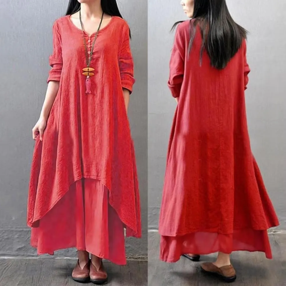 GUOYUXIAO Women's Dress Long Sleeves Loose Fit Skirt