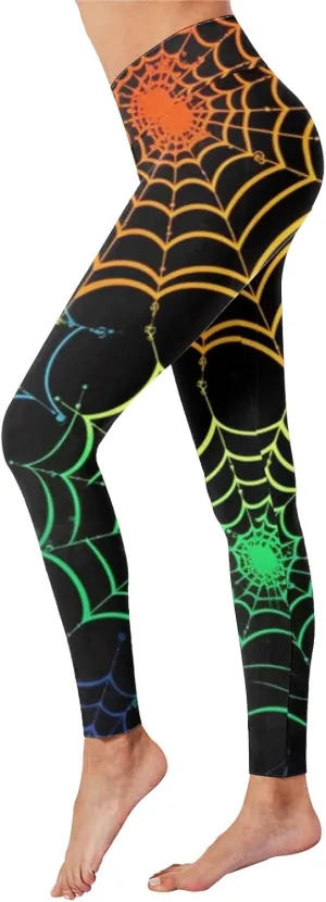 Halloween Leggings Pants for Women Elastic High Waist Yoga Pants Workout Ghost Print Wide Leg Plus Size Lounge Capris X-Large Z02-Green