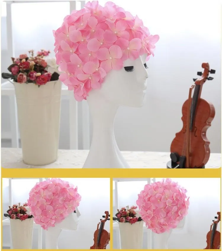 Handmade Romantic Flowers Women Swim Cap