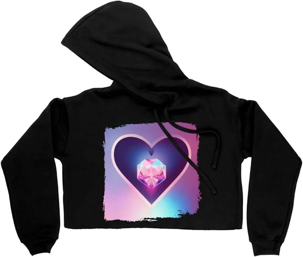 Heart Art Women's Cropped Fleece Hoodie - Galaxy Cropped Hoodie for Women - Printed Hooded Sweatshirt