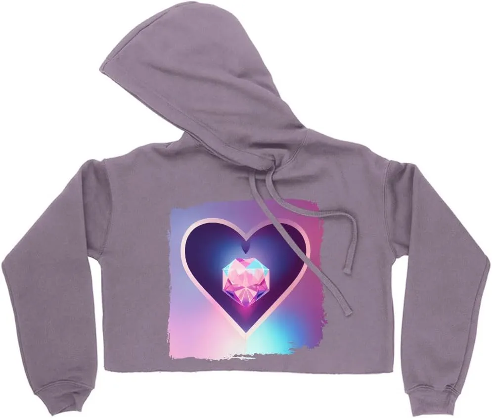 Heart Art Women's Cropped Fleece Hoodie - Galaxy Cropped Hoodie for Women - Printed Hooded Sweatshirt