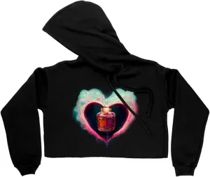 Heart Design Women's Cropped Fleece Hoodie - Graphic Cropped Hoodie for Women - Romantic Hooded Sweatshirt