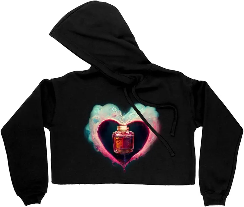 Heart Design Women's Cropped Fleece Hoodie - Graphic Cropped Hoodie for Women - Romantic Hooded Sweatshirt