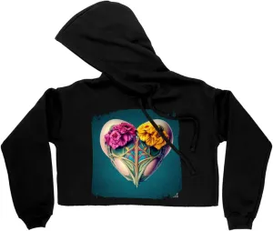 Heart Flower Women's Cropped Fleece Hoodie - Floral Cropped Hoodie for Women - Graphic Hooded Sweatshirt