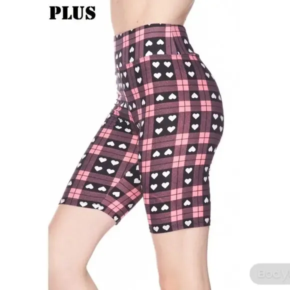 Heart Plaid Biker Shorts