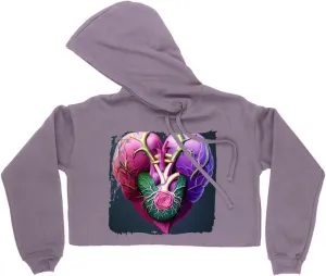 Heart Shape Women's Cropped Fleece Hoodie - Fantasy Cropped Hoodie for Women - Flower Hooded Sweatshirt