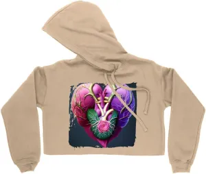 Heart Shape Women's Cropped Fleece Hoodie - Fantasy Cropped Hoodie for Women - Flower Hooded Sweatshirt