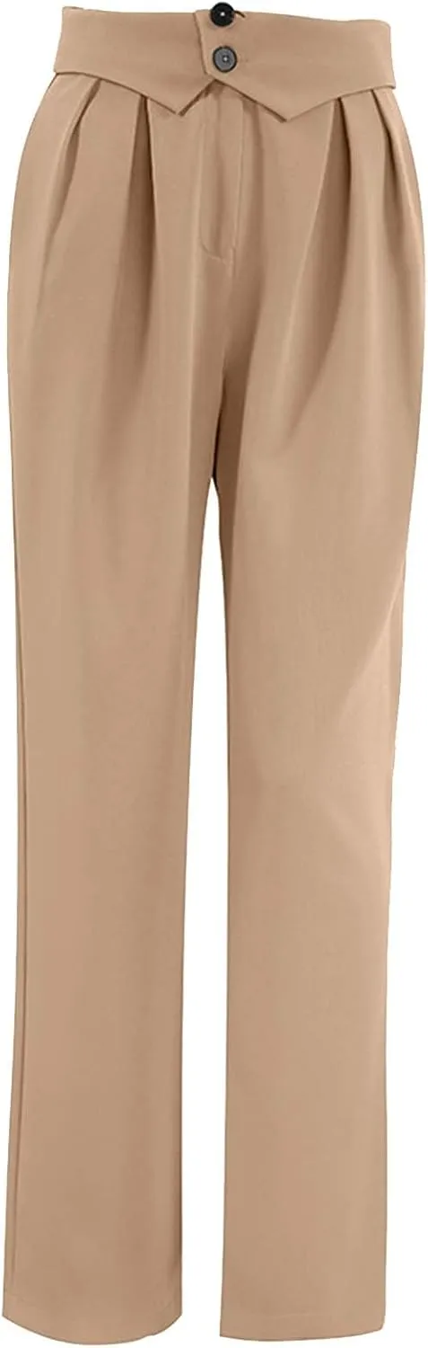 HGps8w Women's High Waist Casual Straight Leg Dress Pants High Elastic Waisted Wide Leg Business Work Trousers Suit Pants