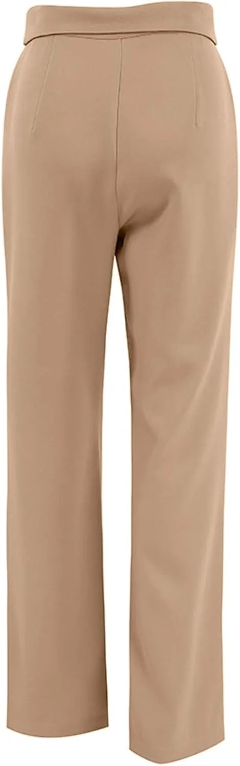 HGps8w Women's High Waist Casual Straight Leg Dress Pants High Elastic Waisted Wide Leg Business Work Trousers Suit Pants
