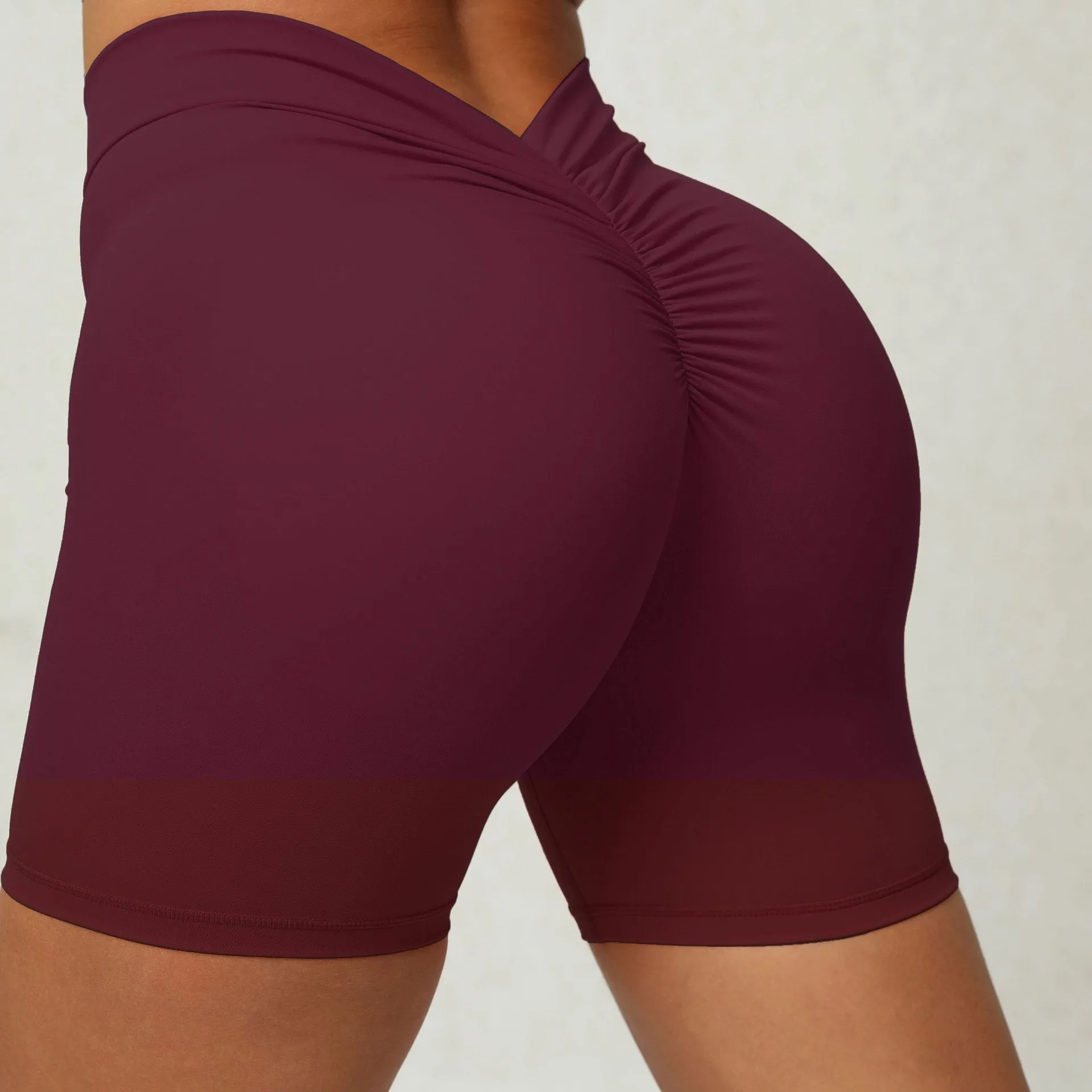 High Waist Deep V-shaped Wrinkle Tight Yoga Shorts