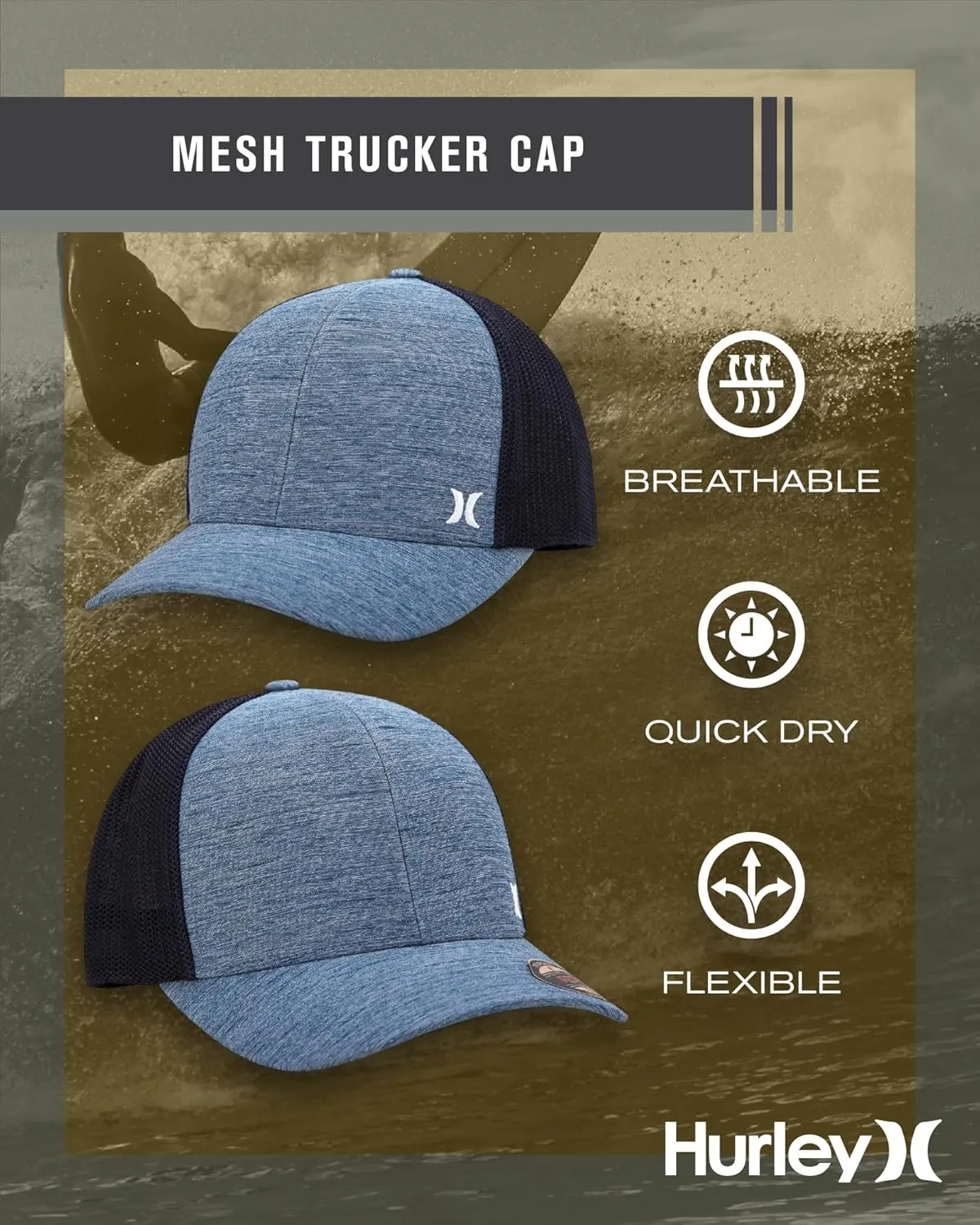 Hurley Men's Caps - Mini Icon Mesh Panel Baseball Cap - Fitted Hats for Men