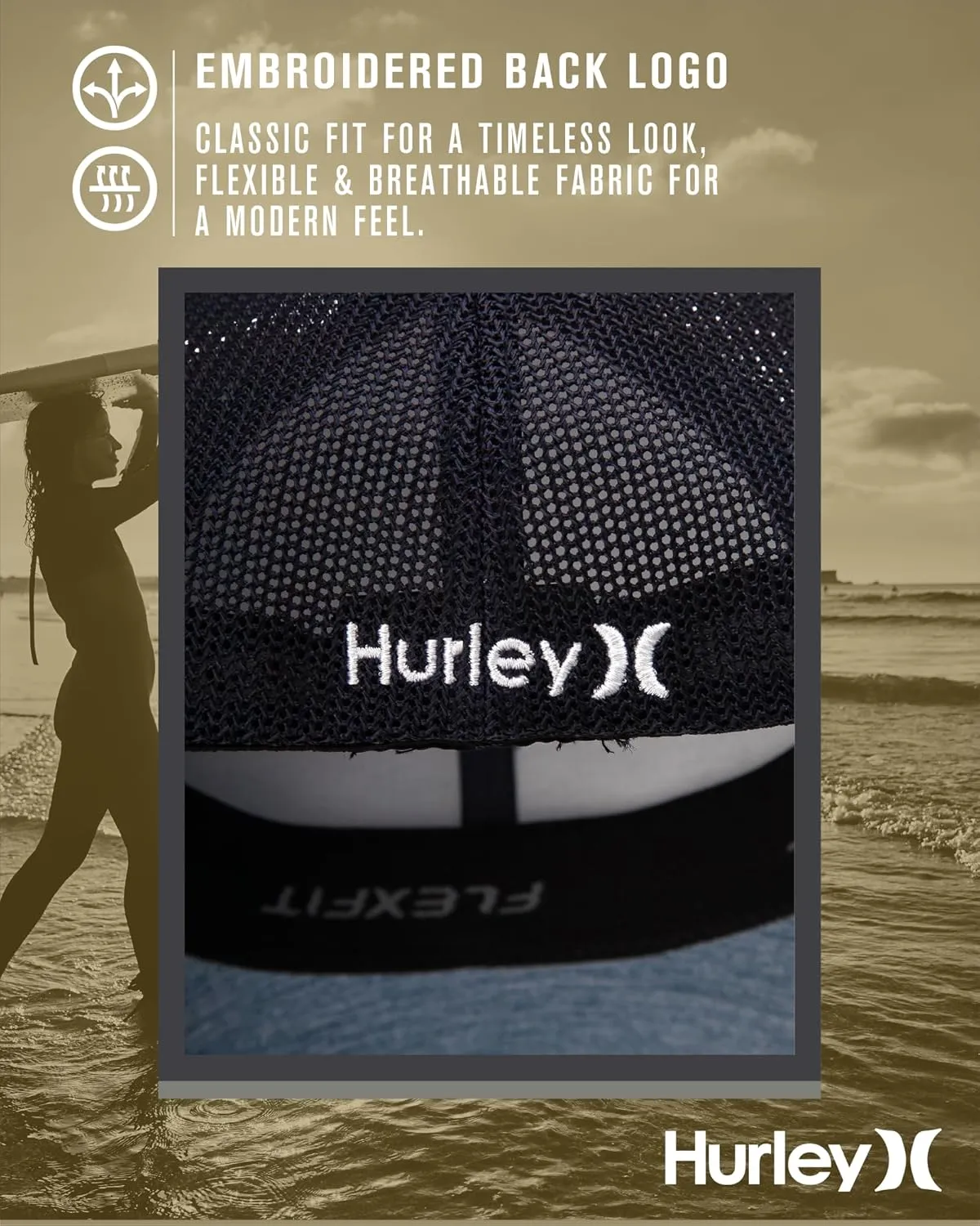 Hurley Men's Caps - Mini Icon Mesh Panel Baseball Cap - Fitted Hats for Men