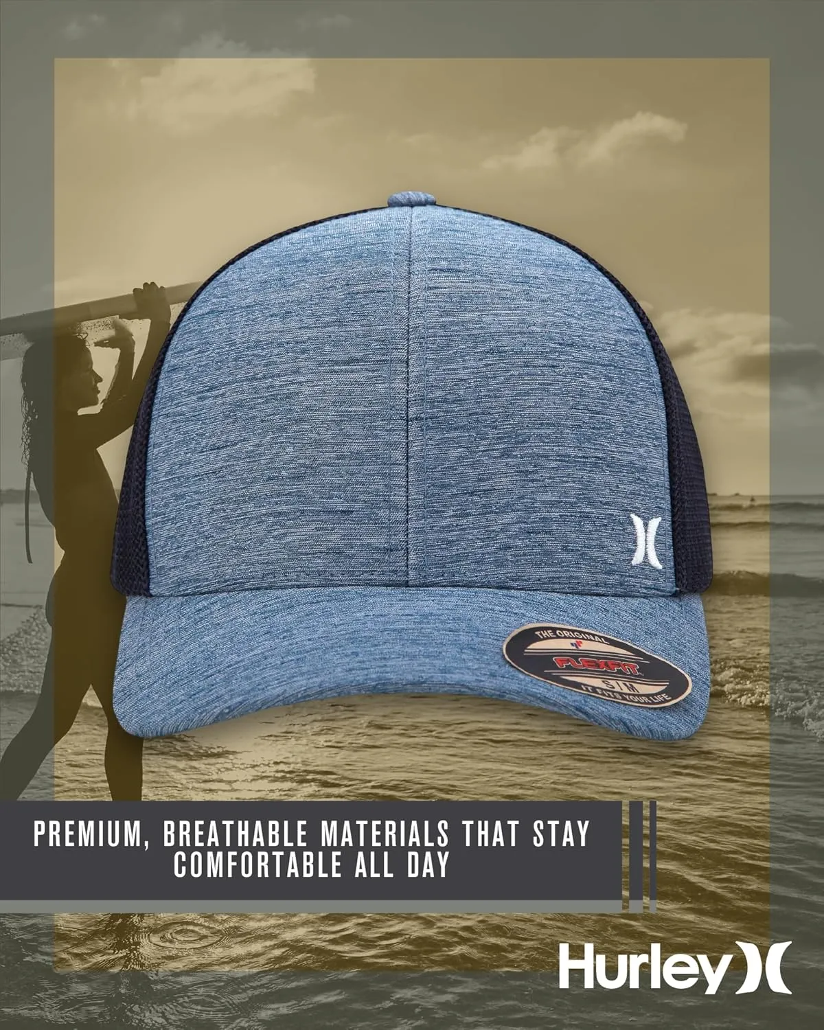 Hurley Men's Caps - Mini Icon Mesh Panel Baseball Cap - Fitted Hats for Men