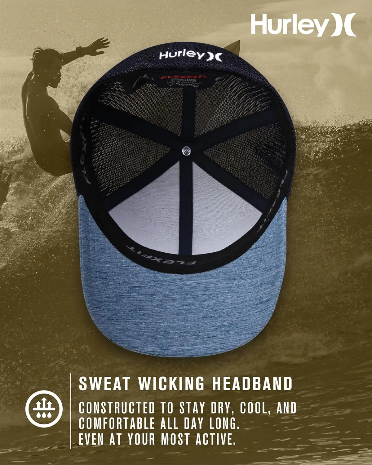 Hurley Men's Caps - Mini Icon Mesh Panel Baseball Cap - Fitted Hats for Men