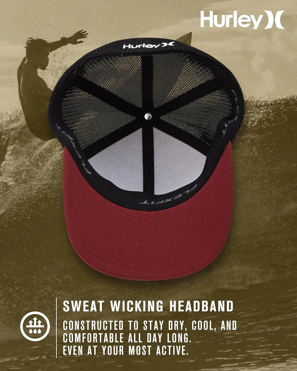 Hurley Men's Caps - Mini Icon Mesh Panel Baseball Cap - Fitted Hats for Men
