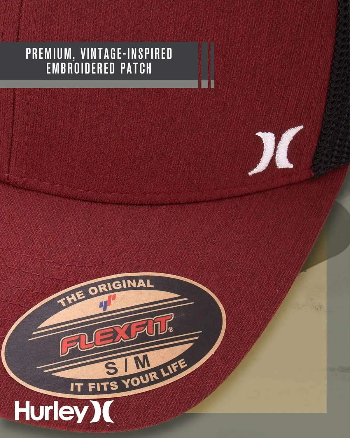 Hurley Men's Caps - Mini Icon Mesh Panel Baseball Cap - Fitted Hats for Men