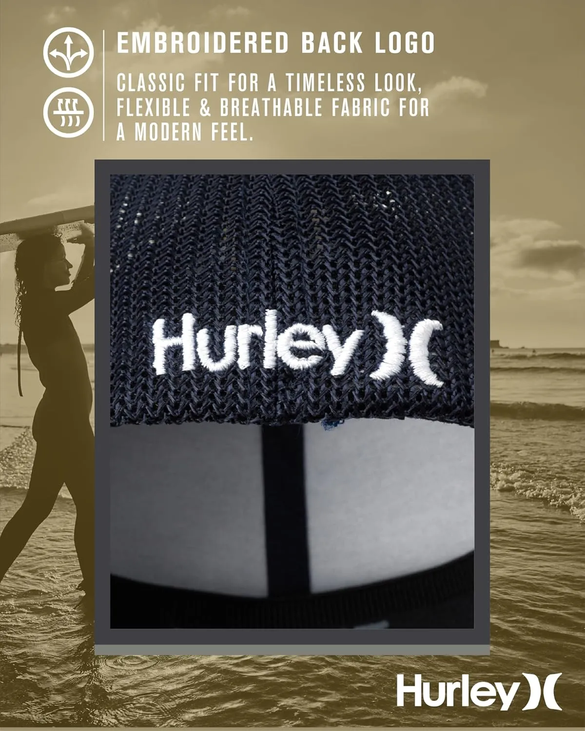 Hurley Men's Caps - Mini Icon Mesh Panel Baseball Cap - Fitted Hats for Men