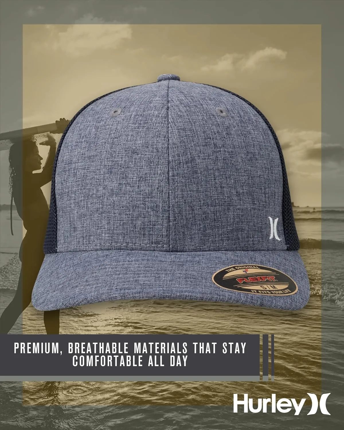 Hurley Men's Caps - Mini Icon Mesh Panel Baseball Cap - Fitted Hats for Men