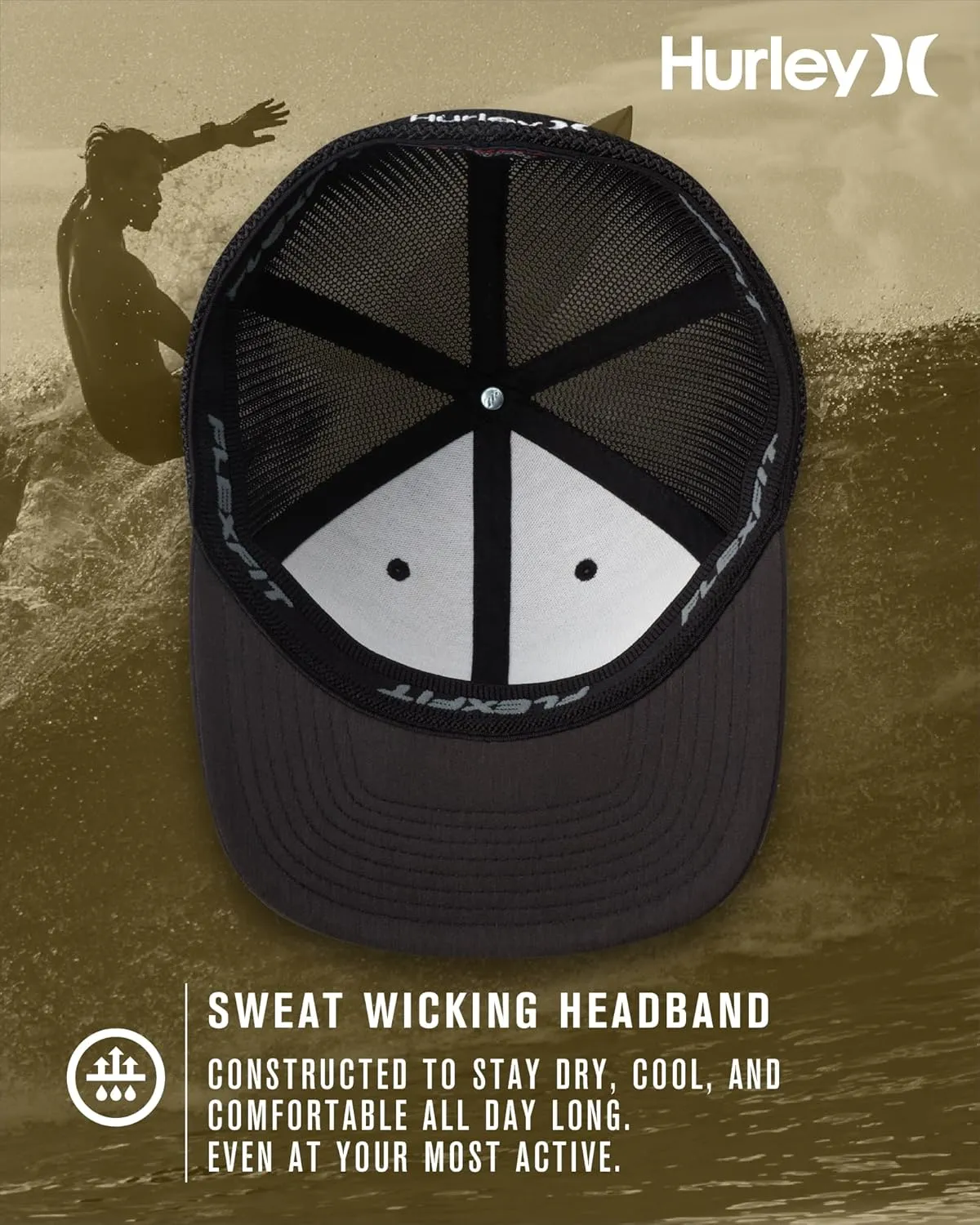 Hurley Men's Caps - Mini Icon Mesh Panel Baseball Cap - Fitted Hats for Men