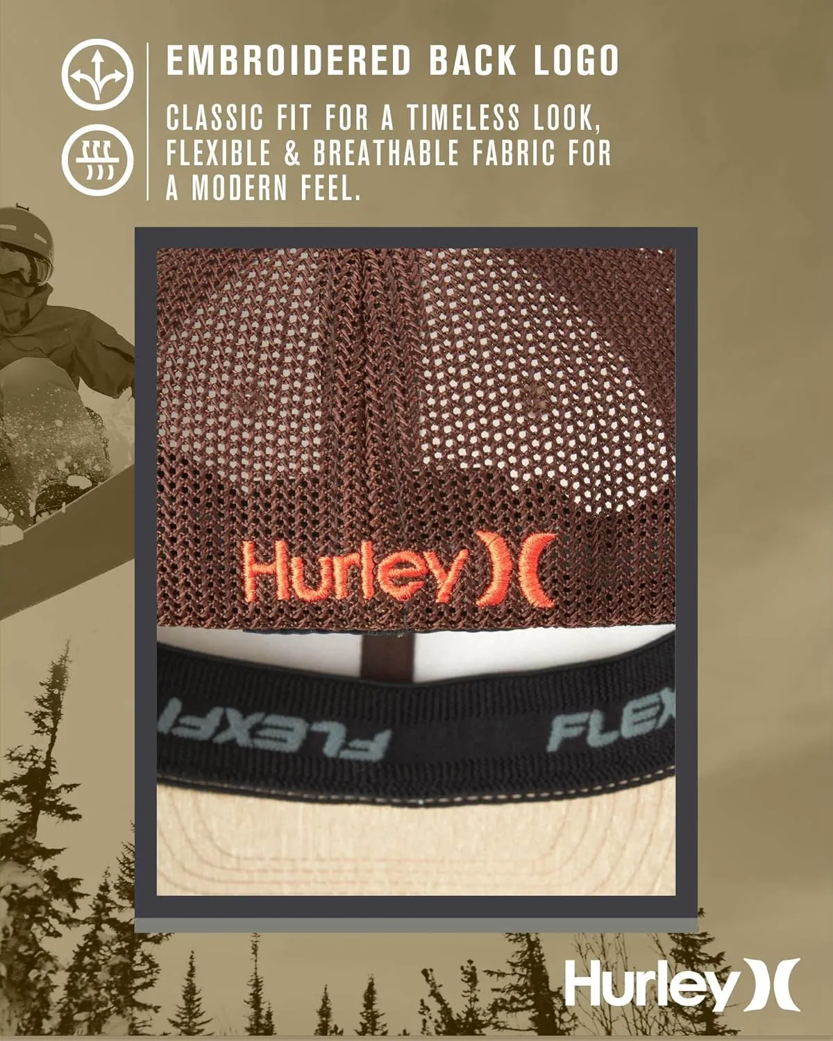 Hurley Men's Caps - Mini Icon Mesh Panel Baseball Cap - Fitted Hats for Men