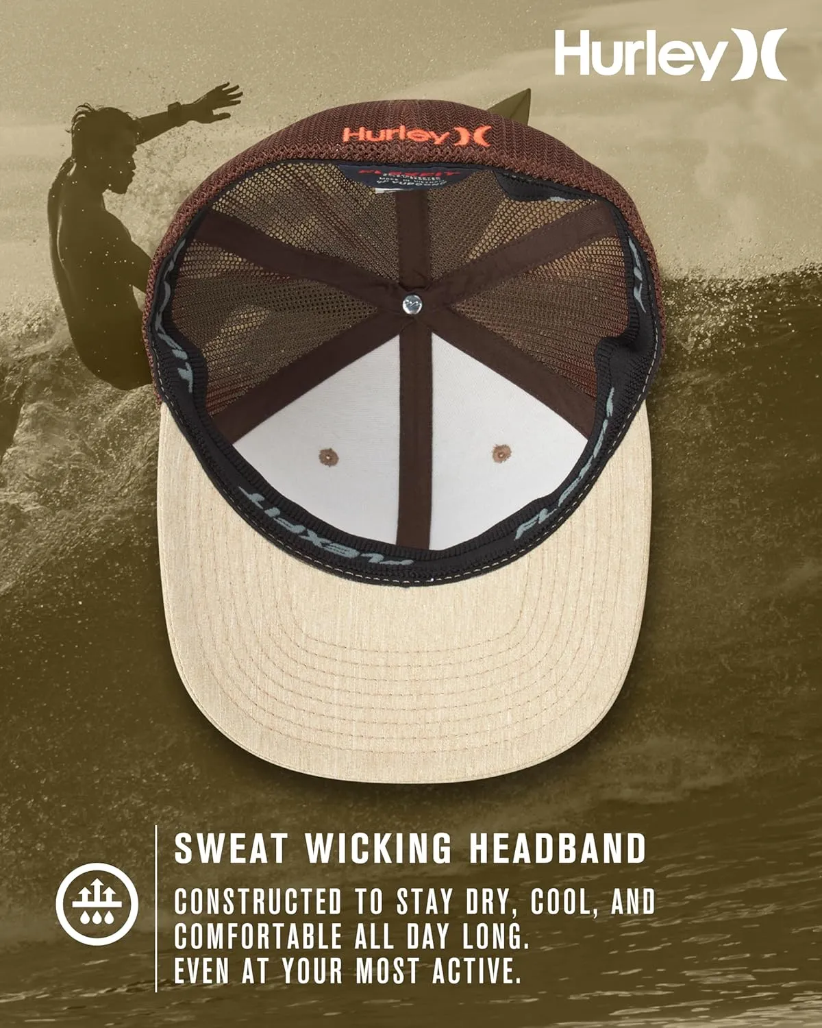 Hurley Men's Caps - Mini Icon Mesh Panel Baseball Cap - Fitted Hats for Men