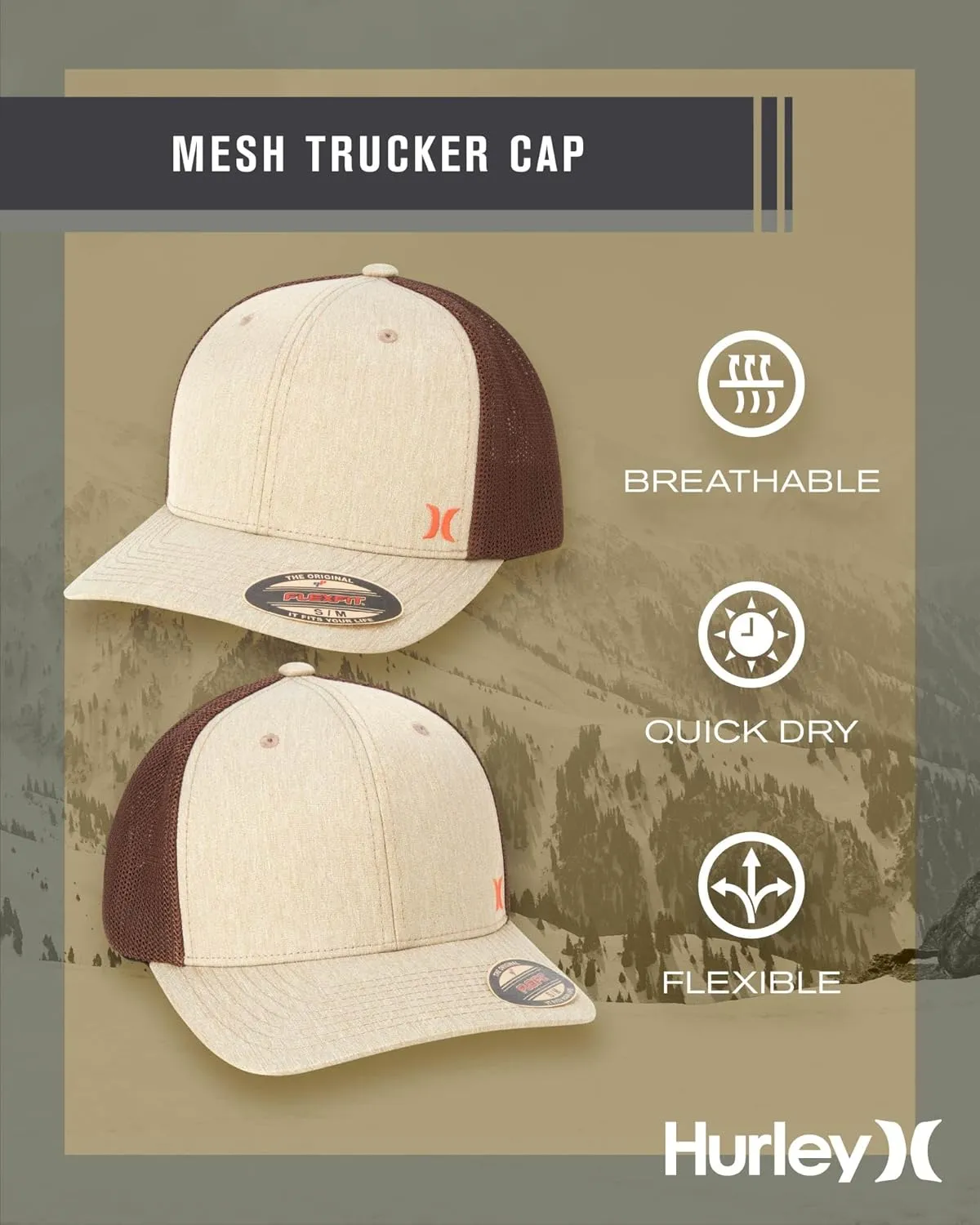 Hurley Men's Caps - Mini Icon Mesh Panel Baseball Cap - Fitted Hats for Men