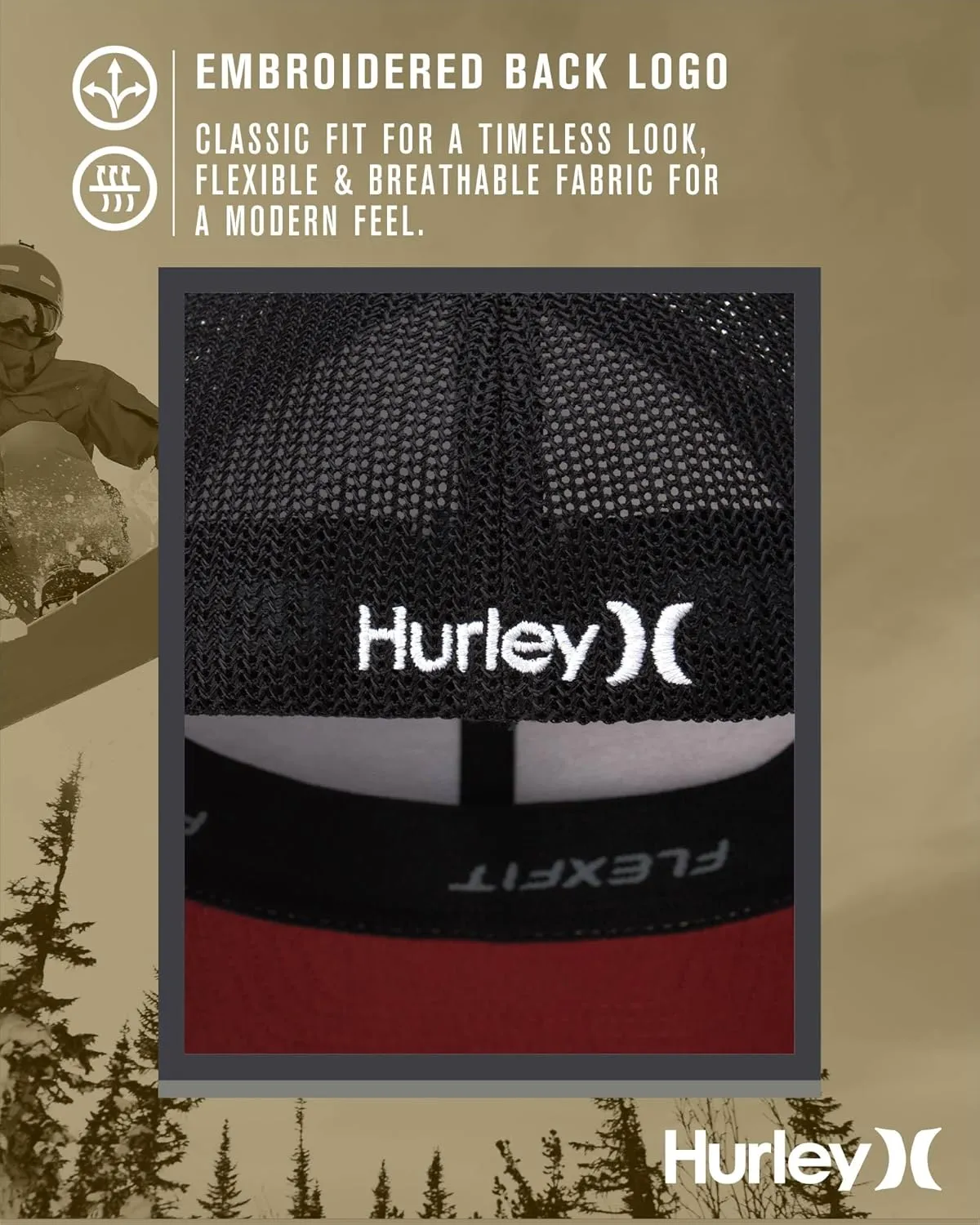 Hurley Men's Caps - Mini Icon Mesh Panel Baseball Cap - Fitted Hats for Men