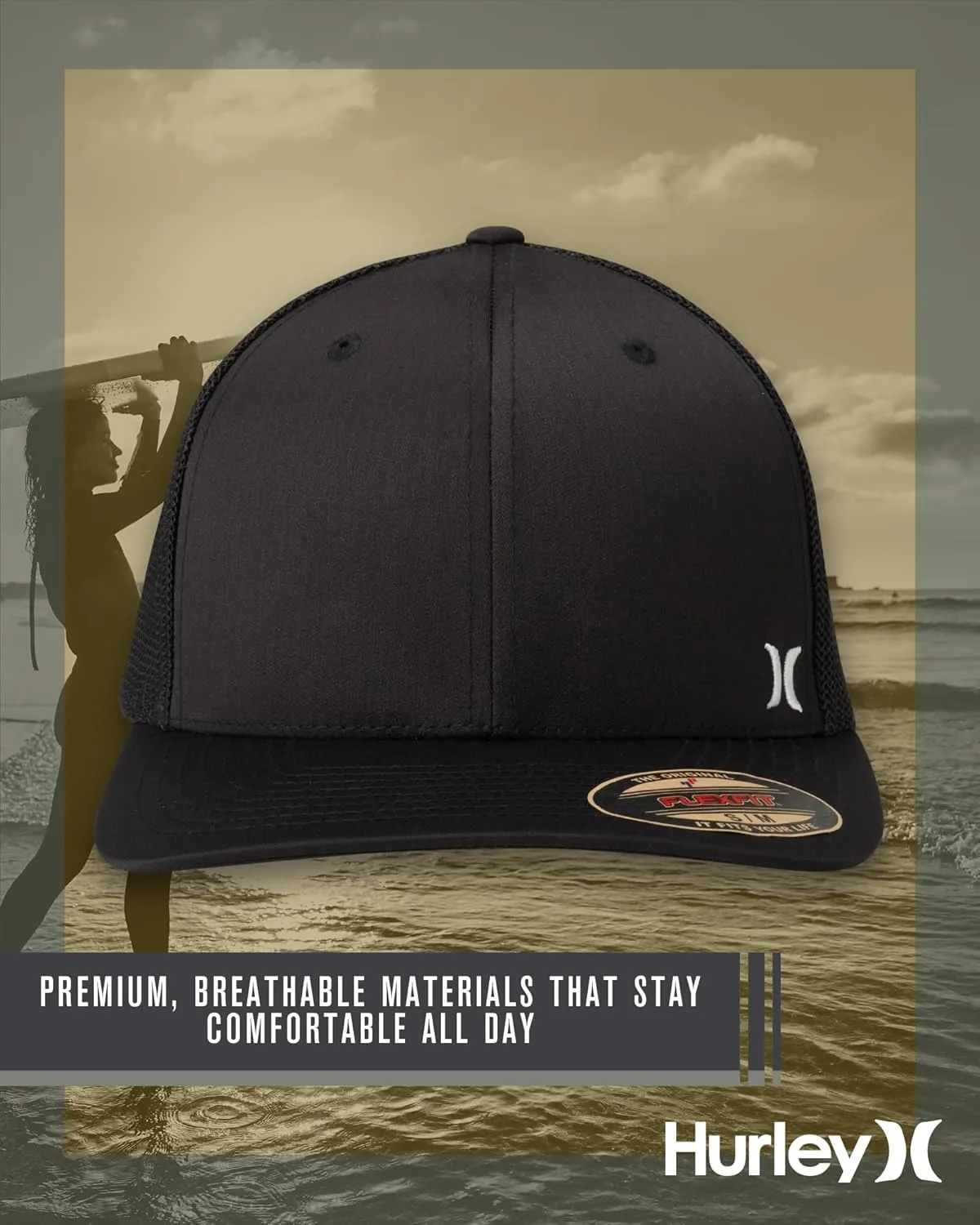 Hurley Men's Caps - Mini Icon Mesh Panel Baseball Cap - Fitted Hats for Men