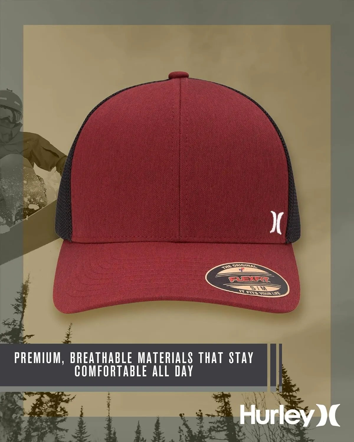 Hurley Men's Caps - Mini Icon Mesh Panel Baseball Cap - Fitted Hats for Men