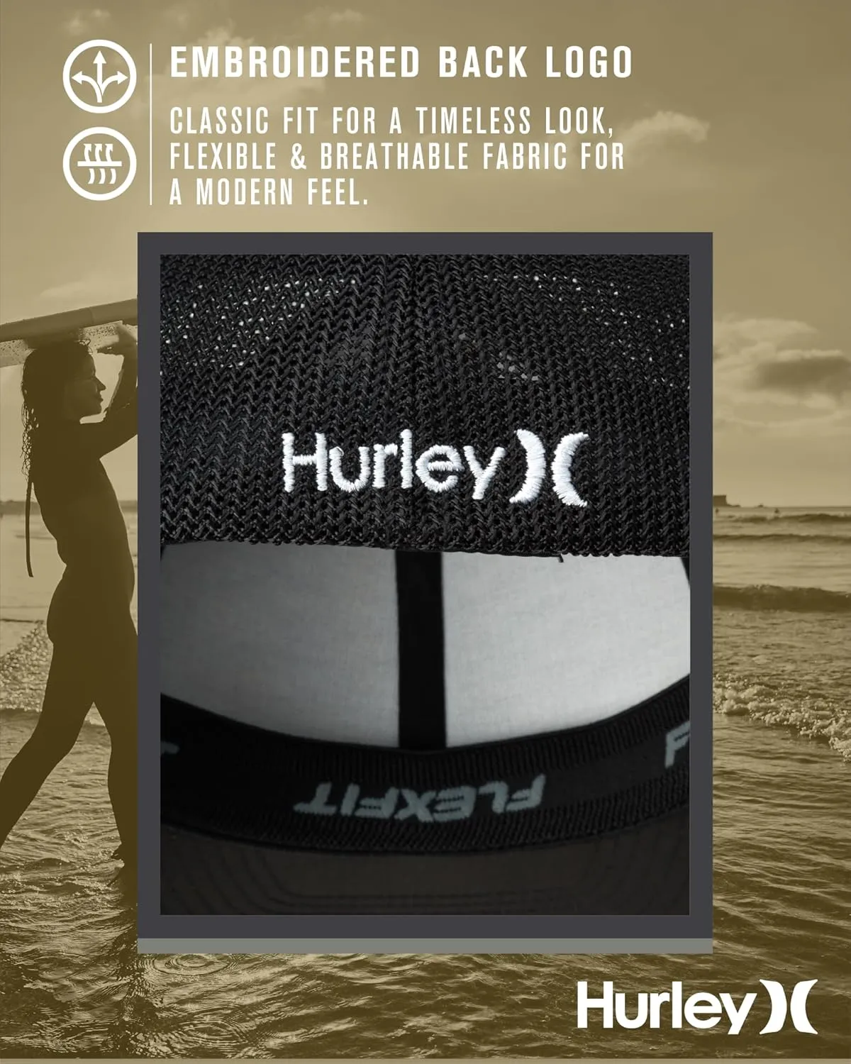Hurley Men's Caps - Mini Icon Mesh Panel Baseball Cap - Fitted Hats for Men