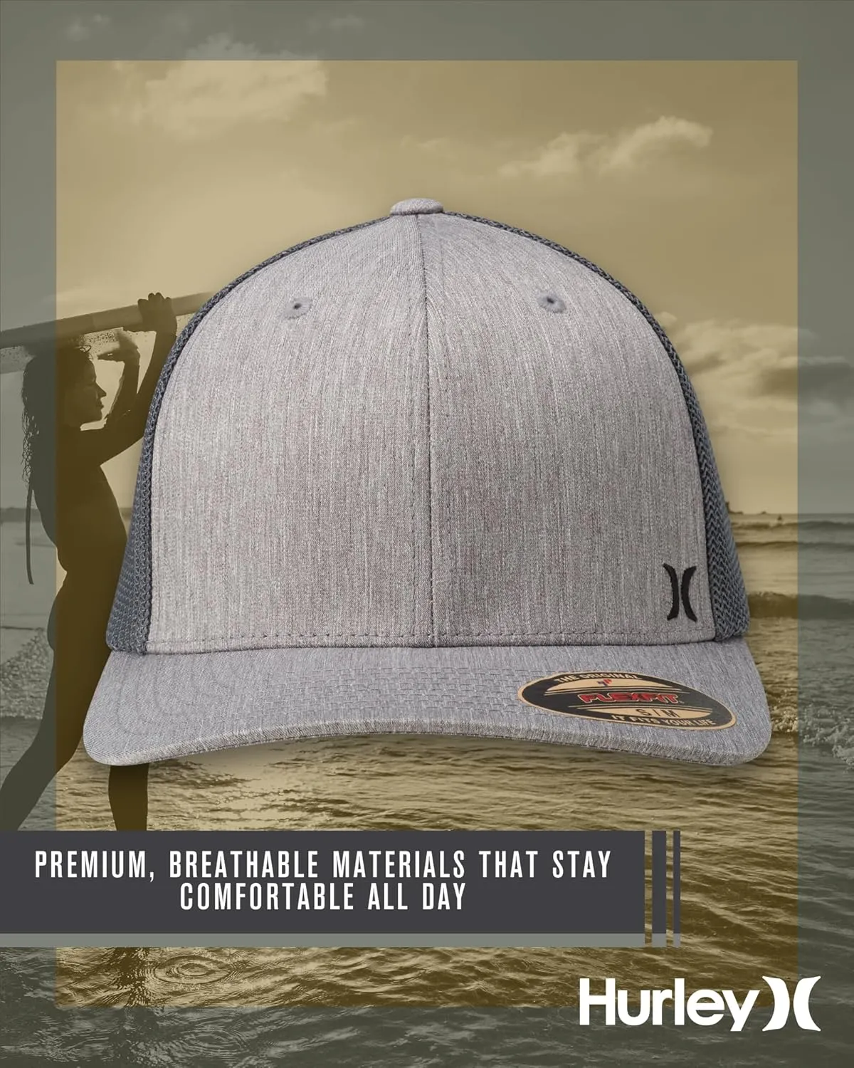 Hurley Men's Caps - Mini Icon Mesh Panel Baseball Cap - Fitted Hats for Men