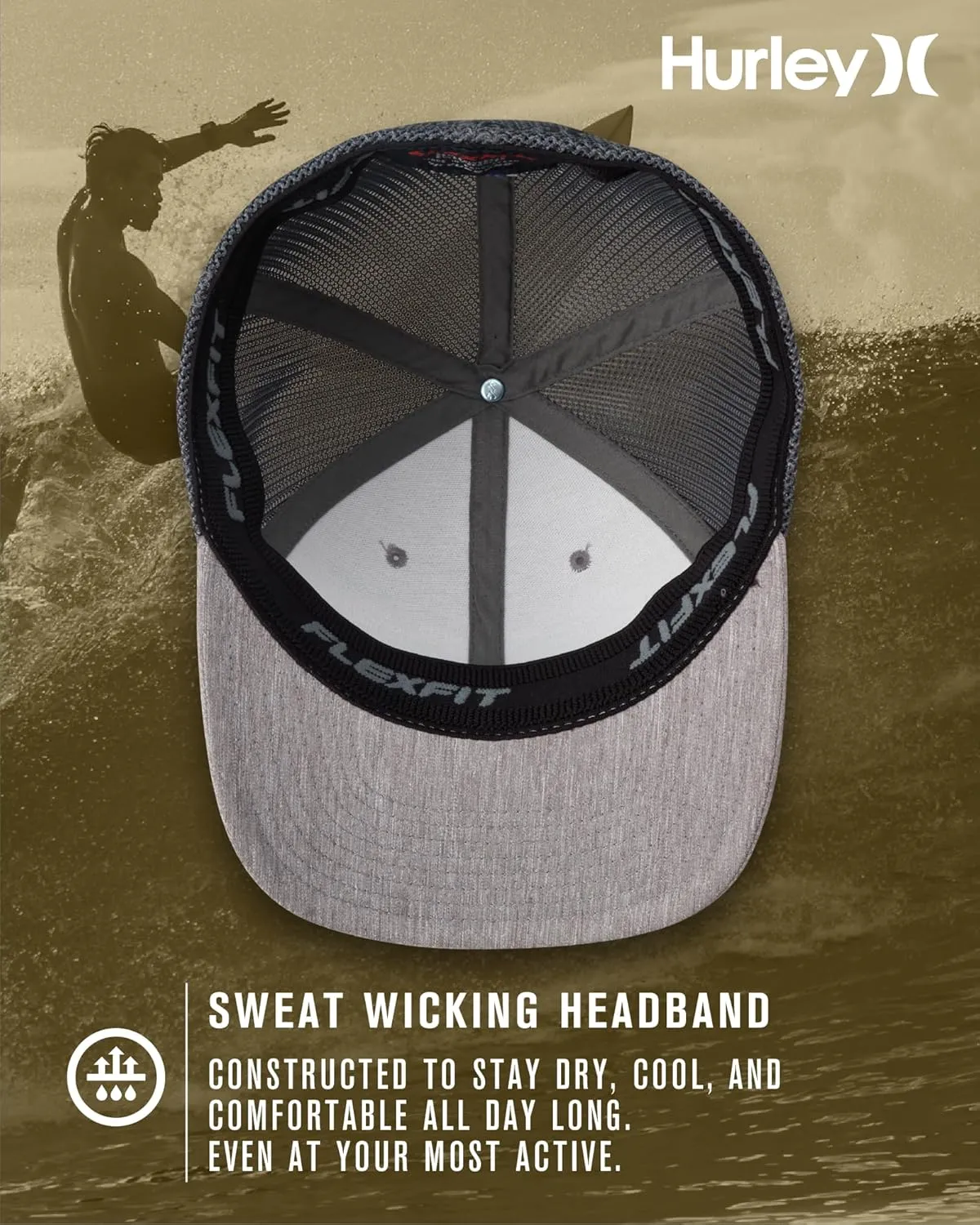 Hurley Men's Caps - Mini Icon Mesh Panel Baseball Cap - Fitted Hats for Men