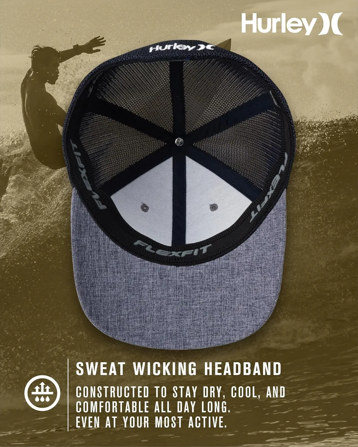 Hurley Men's Caps - Mini Icon Mesh Panel Baseball Cap - Fitted Hats for Men