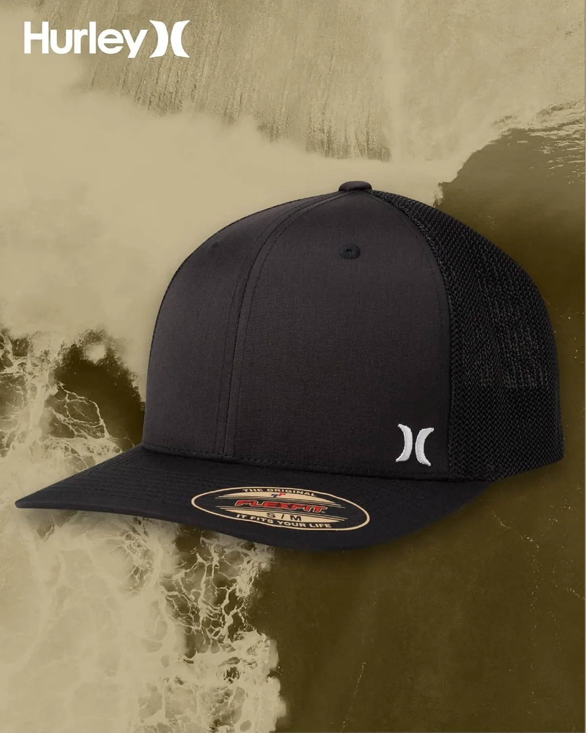 Hurley Men's Caps - Mini Icon Mesh Panel Baseball Cap - Fitted Hats for Men